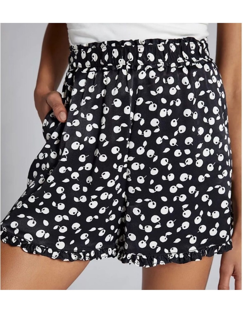 Anthropologie Maeve Womens Cherry Print Ruffled Shorts XS Summer Preppy Coquette